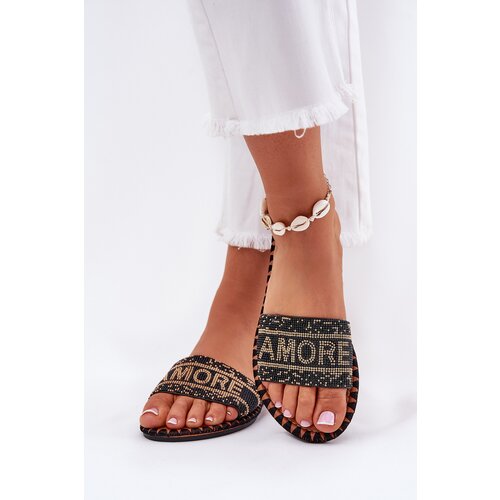 Boto Ladies Flat Heeled Slippers With Decoration Black Dorfedi Cene