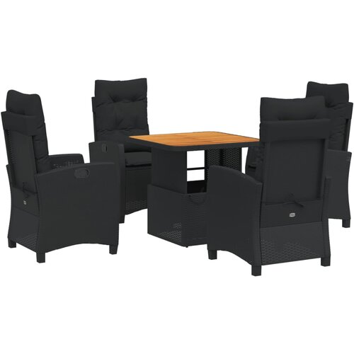  5-dijelni vrtni blagovaonski set s jastucima od poliratana crni Crna 80 cm table length Slike