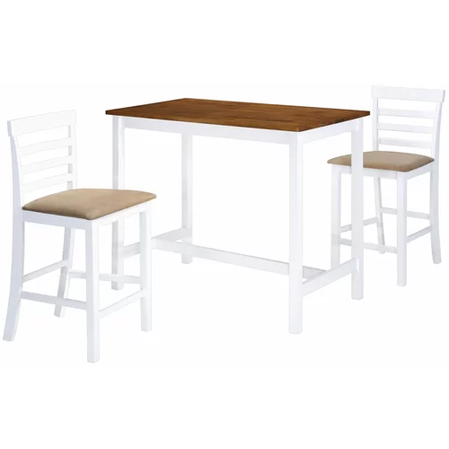 vidaXL Barska miza in stoli 3-delni komplet trden les rjava in bela