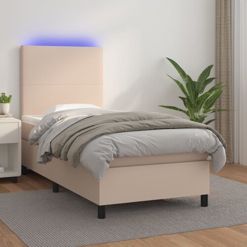 Krevet box spring i madrac LED cappuccino 80x200cm umjetna koža Cijene