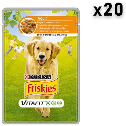 Friskies vlažna hrana za odrasle pse, piletina i šargarepa, 20x100g Slike