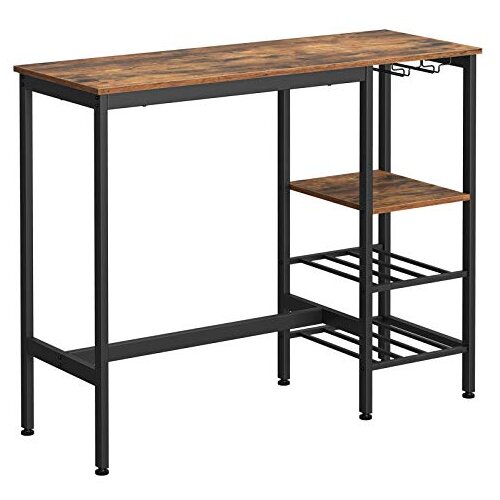 Songmics Visoka miza, jedilna miza, barska miza z vinskim kozarcem in stojalom za steklenice, za dnevno sobo, kuhinjo, 110 x 40 x 90 cm, industrijska, rustikalna rjava in črna LBT013B01, (21387912) Slike