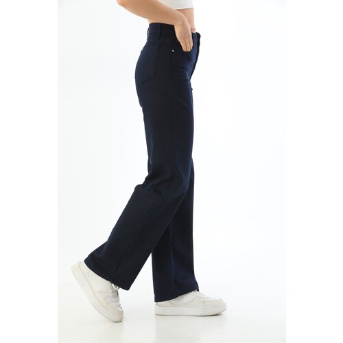 BİKELİFE Women&amp;#039;s Navy Blue High Waist Lycra Flexible Wide Leg Palazzo Pants Slike