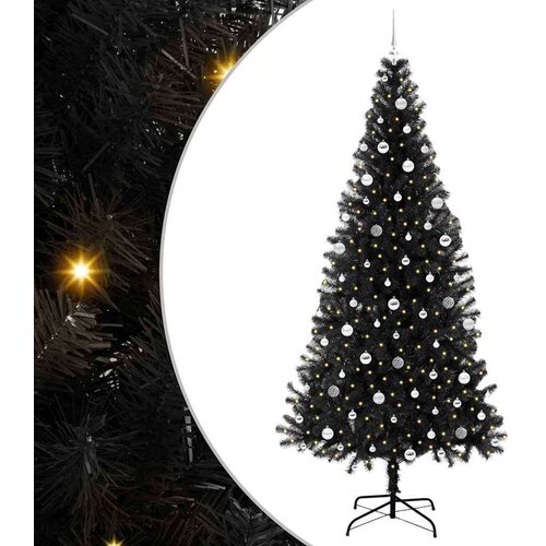 VidaXL Božićno drvce s 300 LED svjetlima s stalakom Crna 240 cm PVC Slike