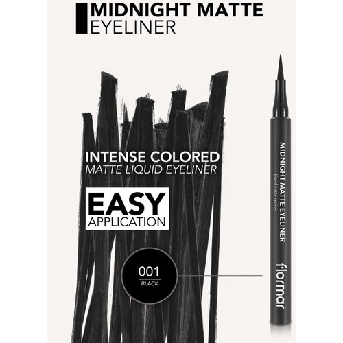 Flormar Midnight Matte Eyeliner črtalo za oči v obliki flomastra z mat učinkom odtenek 01 Black 1,2 ml Slike