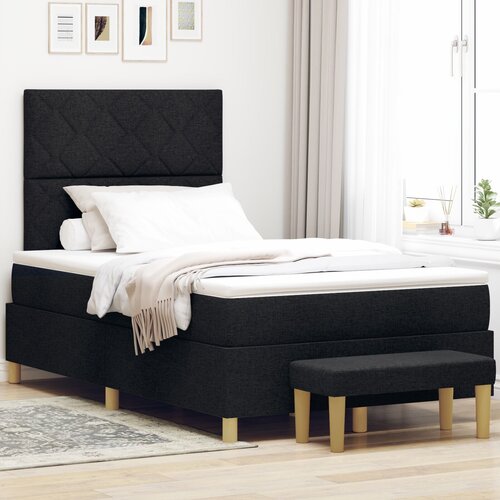 VidaXL Box Spring postelja z vzmetnico in klopjo črna 120x190 cm tkanina Slike