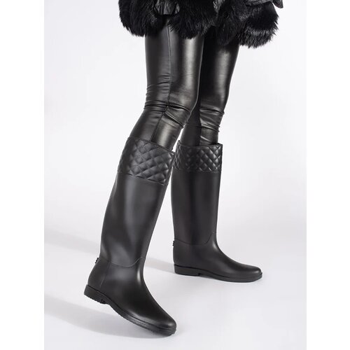 Shelvt Matte black women's wellingtons Cene