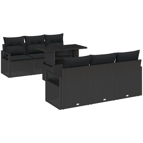 VidaXL set od 7 dijelova vrtne sofe s jastuсima, crna, poliratan, dvosjed vrtne sofe s jastuсima, crna, poliratan Slike