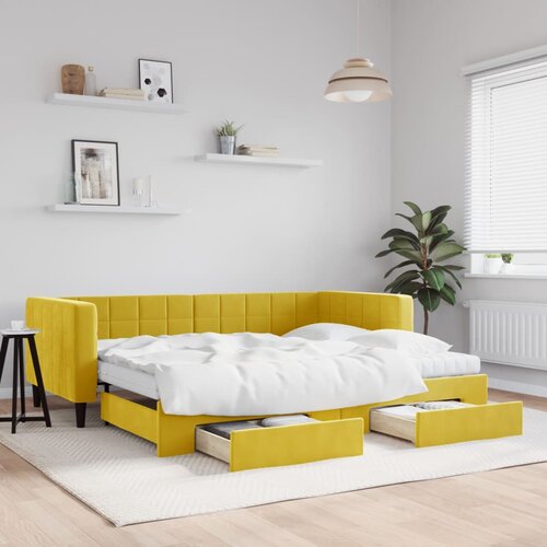 VidaXL Izvlečna dnevna postelja s predali rumena 90x200 cm žamet Slike