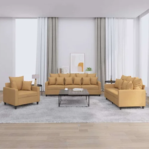  3-dijelni set sofa s jastucima smeđi baršunasti