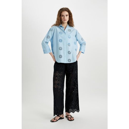 Defacto Wide Leg Pocket High Waist Wide Leg Long Length Embroidery Trousers Slike