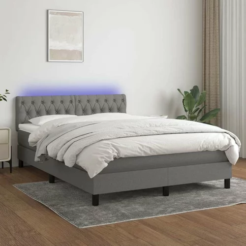  Krevet box spring s madracem LED tamnosivi 140x200 cm tkanina