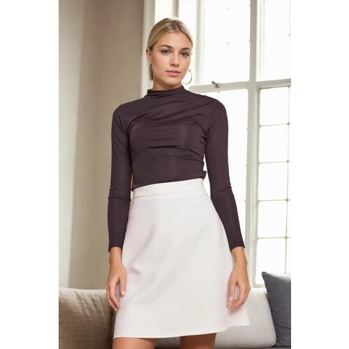 Dewberry 60086 Knee Length Bell Skirt-LIGHT BEIGE Slike