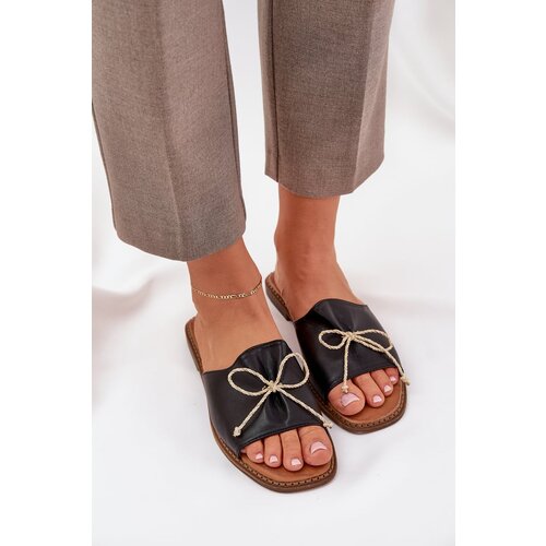 PS1 Flat Sole Sandals With Decorative Bow Black Deonelis Cene