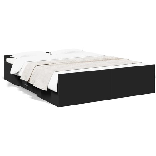 VidaXL Posteljni okvir s predali črn 140x200 cm inženirski les Slike