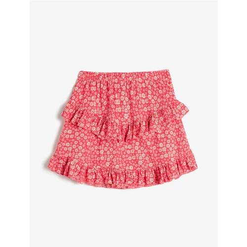 Koton Floral Skirt with Layered Ruffles and Elastic Waist.
