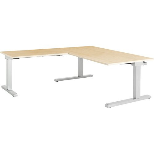 mauser Pisalna miza, s priključkom, ŠxG 1600 x 900 mm, kotni element na levi strani (širina 1000 mm), plošča imitacija javorja, ogrodje aluminijasto s Cene