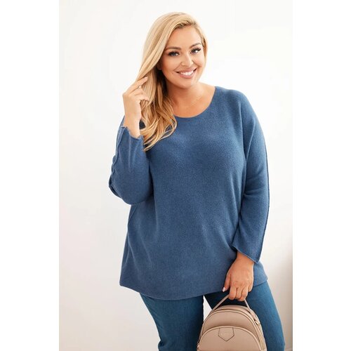 Kesi Włoski Plus size women&amp;#039;s sweater with a boat neckline denim Slike