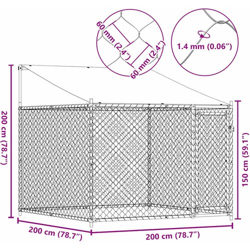  Kavez za pse s krovom i vratima sivi 2x2x2 m pocinčani čelik Slike