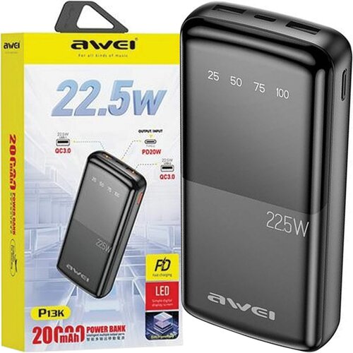 Awei POWERBANK P13K 20000MAH 22,5W ZA PAMETNE TELEFONE, TABLIČNE RAČUNALE Z DIGITALNIM ZASLONOM, (5000337328) Cene