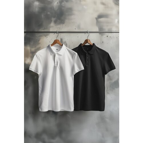 Trendyol Black-White 2 Pack Slim/Narrow Cut 100% Cotton Polo Neck T-Shirt Slike