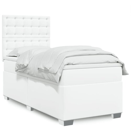 VidaXL Box spring postelja z vzmetnico bel 100x200 cm umetno usnje Slike