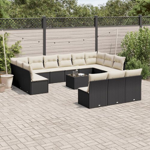  14-dijelni set vrtnih sofa s jastucima poliratan crni Cijene