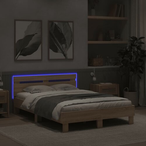  Okvir za krevet s uzglavljem i LED boja hrasta sonome 120x190cm Slike