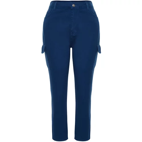 Trendyol Curve Dark Blue Cargo Pocket Detailed Mom Fit Jeans