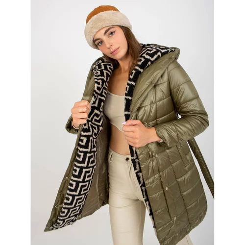 Fashion Hunters Khaki transitional quilted jacket with a belt