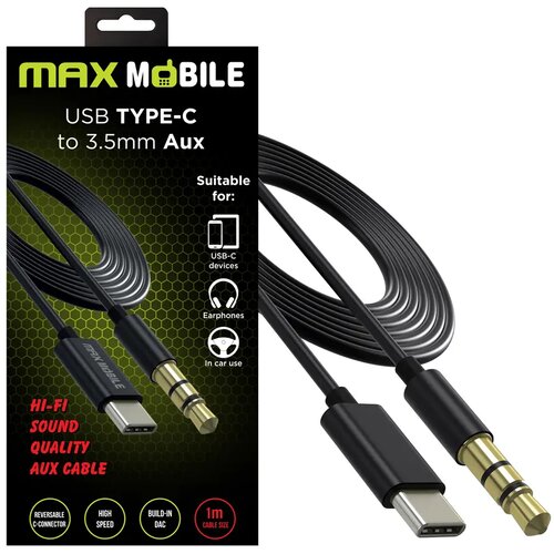 Max Mobile adapter type c - aux - 3.5 mm, crni, 1 m Slike
