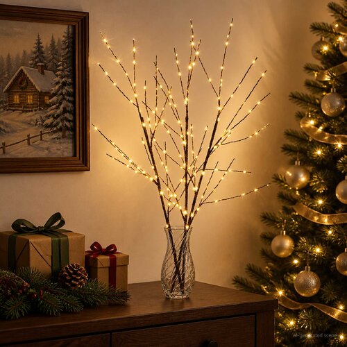  LED bakrena ukrasna božićna grana 3 kom. Smeđa 62 cm Čelik Slike