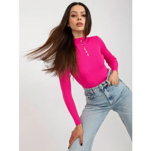 Fashion Hunters Dark pink ribbed lady's turtleneck blouse