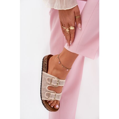 Boto Women'S Fabric Slippers On Cork Platform With Buckles Beige Osoffe Cene