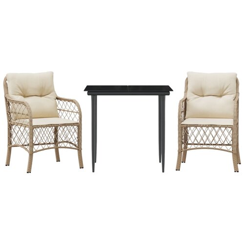  3-dijelni bistro set s jastucima bež od poliratana 80 cm table length Slike
