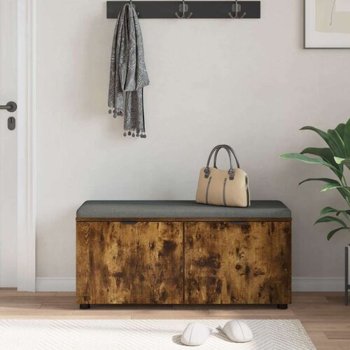  Klupa za hodnik s jastukom Dimljeni hrast 100 x 38 x 46 cm Slike