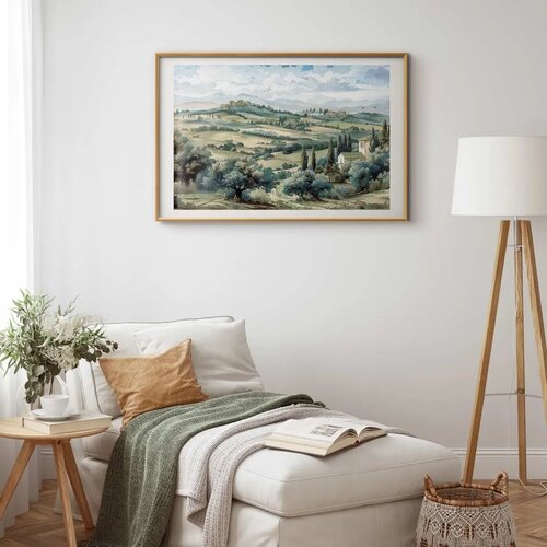  Plakat - Landscape with Sunny Green Fields 30x21 Zlatni okvir s margom Slike