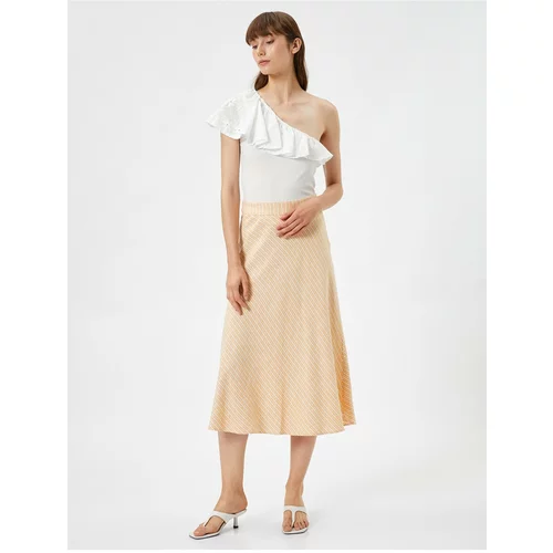 Koton A-Line Midi Skirt, Normal Waist Zippered, Linen Blend.