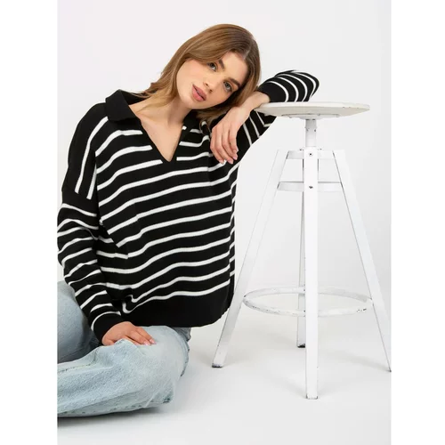 Fashion Hunters Black and white oversize striped sweater with a collar