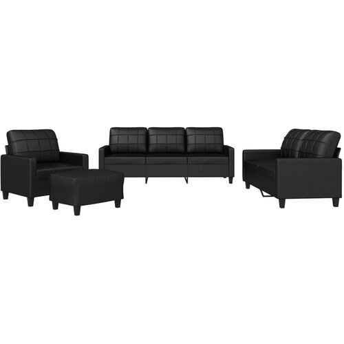  4-dijelni set sofa s jastucima crni od umjetne kože Slike