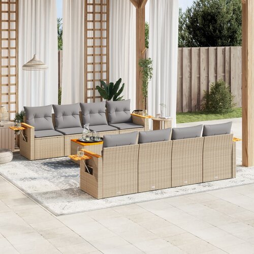 vidaXL 9-dijelni set vrtnih sofa s jastucima bež od poliratana Cijene