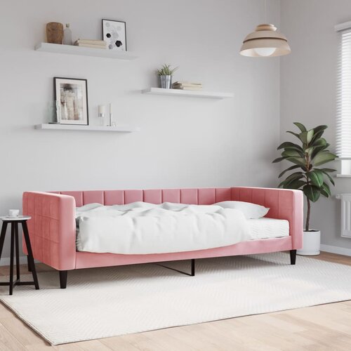 VidaXL Dnevna postelja z vzmetnico roza 90x200 cm žamet Slike