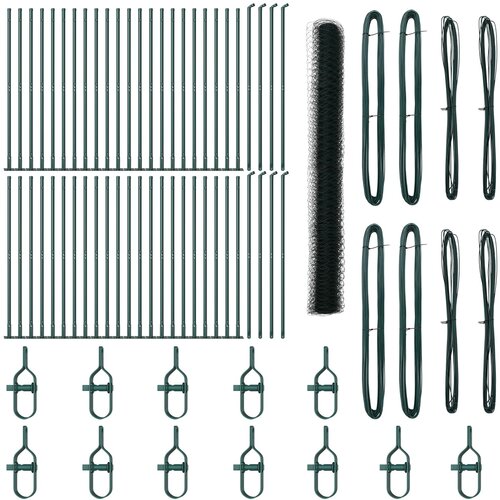 vidaXL Šeskotna ograja Zelena 1.6x100 m Jeklo, Ograjne palice s temeljnimi ploščami 13 pcs Ø32mm 88.5cm Galvanizirano jeklo Cene