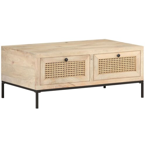 VidaXL Klubska mizica 90x50x37 cm trden mangov les in naravni trst Slike