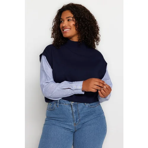 Trendyol Curve Plus Size Sweater - Navy blue - Relaxed fit