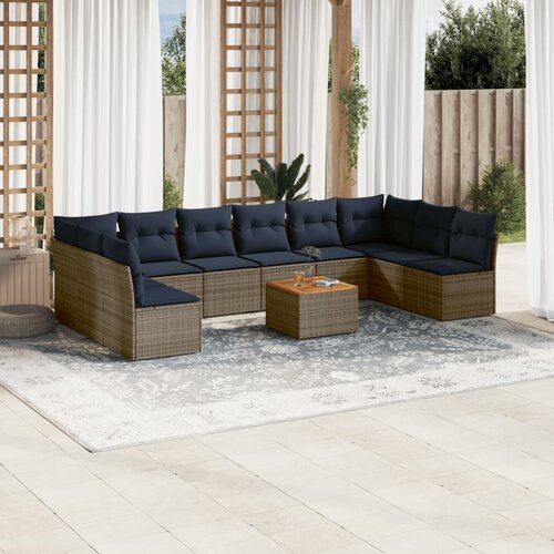 VidaXL 11-dijelni set vrtnih sofa od poliratana s jastucima sivi Slike