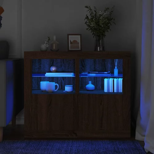 vidaXL Stranska omarice z LED lučkami 2kosa rjavi hrast inženirski les