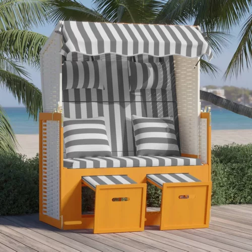  Ležaljka za plažu s jastucima bijelo-siva od poliratana i drva