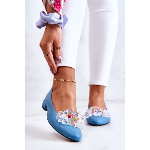 Kesi Leather ballerinas with elegant decoration blue Millany Cene