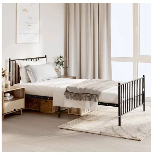  Kovinski posteljni okvir z vzglavjem in vznožjem črn 107x203 cm